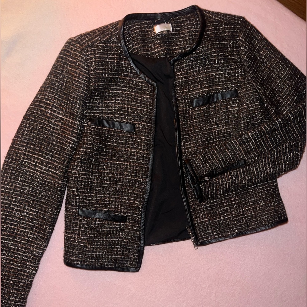Ecru Black and White Tweed Blazer